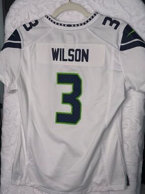 NFL Russell Wilson #3 White, Navy & Green Women's Jersey